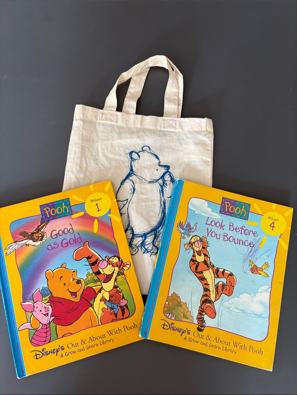 Winnie the Pooh Canvas Tote Bag + 2 Disney Out & About with Pooh Books